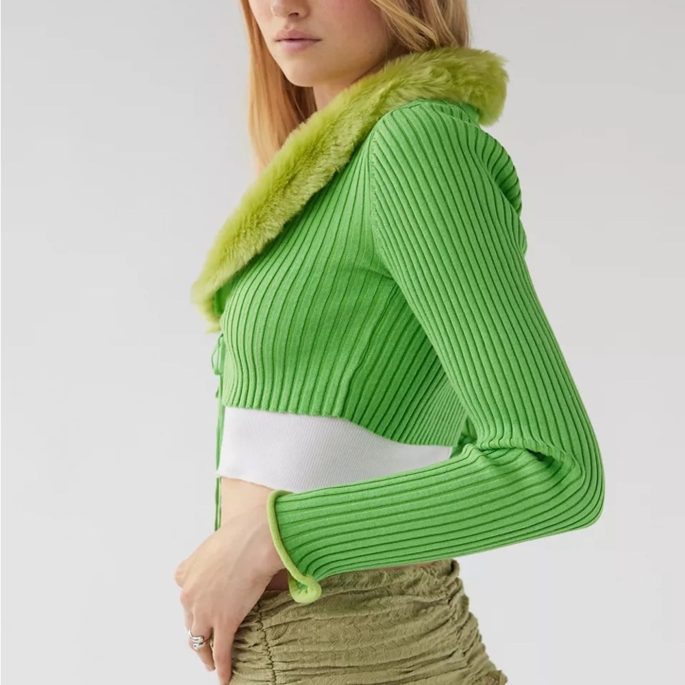 Urban Outfitters Izzy Faux Fur Cropped Cardigan NWT Size S - Picture 4 of 9